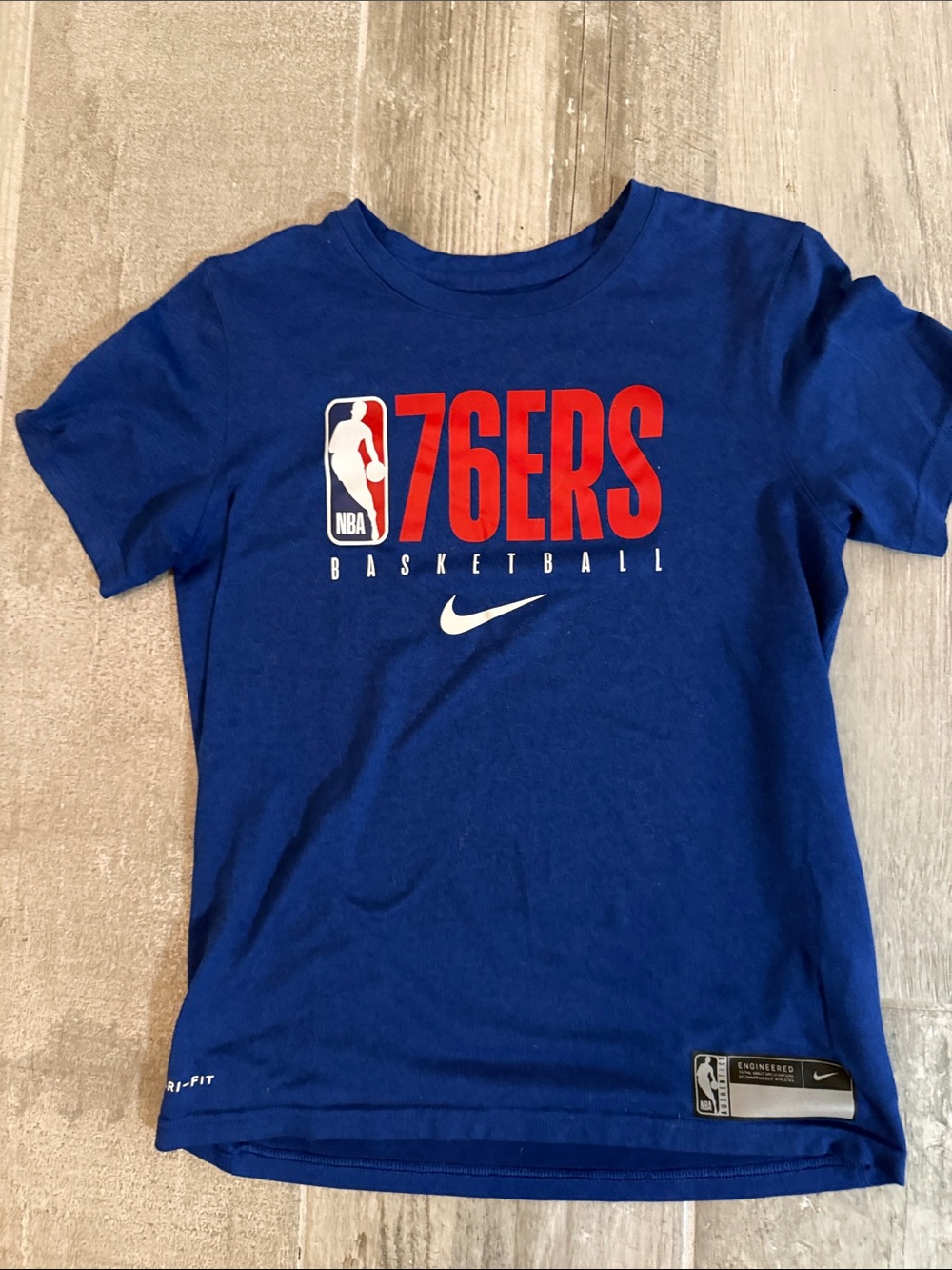 Nike Blue 76ERS Basketball Tee with Red Logo